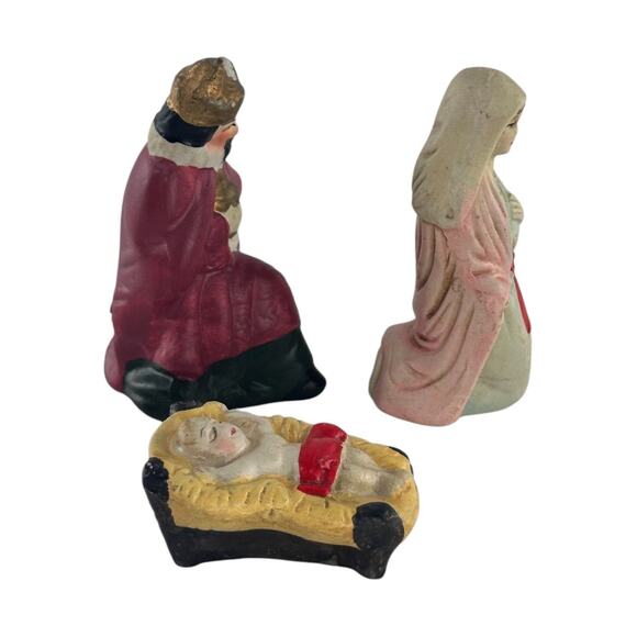Vintage Hand-Painted Bisque Mini Nativity Figurines Christmas Decor - Picture 3 of 13